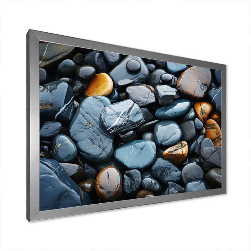 Motif de plage rocheuse II sur toile, H 16 po x l 32 po x P 1 po, Cadre simple argenté