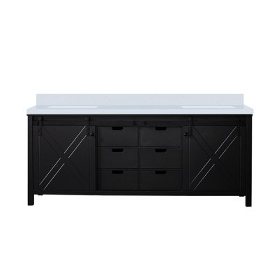 Meuble-lavabo double brun l 80 po x P 22 po - comptoir en quartz blanc, structure en bois massif, fermeture en douceur, 2 armoires intérieures, 6 tiroirs, rangement spacieux en bois, fermeture et teinture, tentation