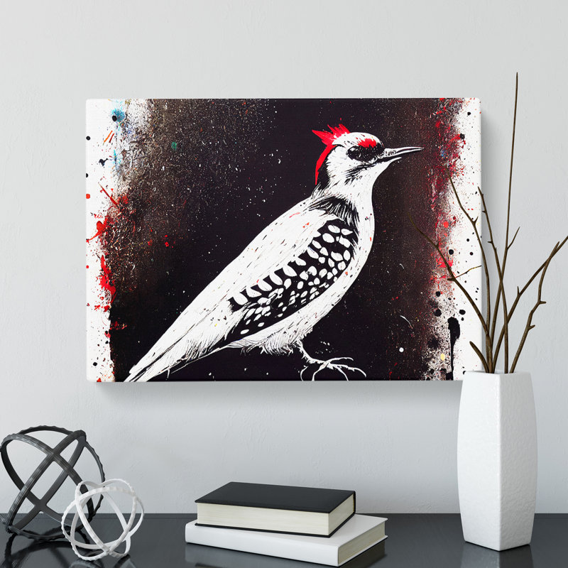 Dramatic Woodpecker Bird - Wrapped Canvas Print, 35cm H x 50cm W x 3cm D