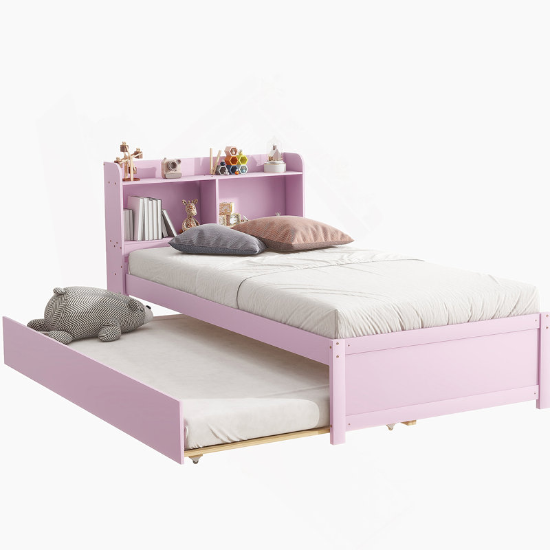 Lit plateforme avec lit gigogne et tablette de rangement