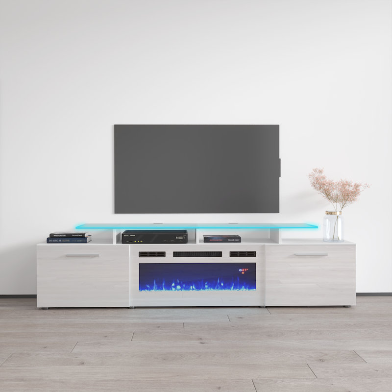 Aiyah TV Stand for TVs up to 75" with Electric Fuel Type and Fireplace Included, White