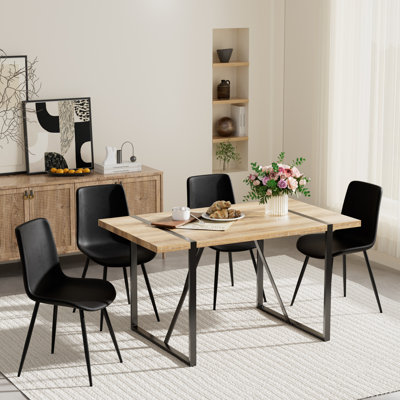 Rectangular Wood Top Double Pedestal Dining Set