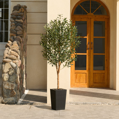 Olive artificielle George avec pot décoratif, faux olivier résistant aux rayons UV avec tronc naturel