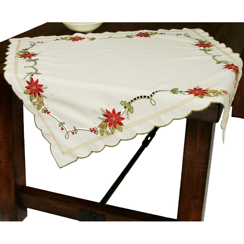 Surmatelas de table nappe brodé Scrolling Poinsettia