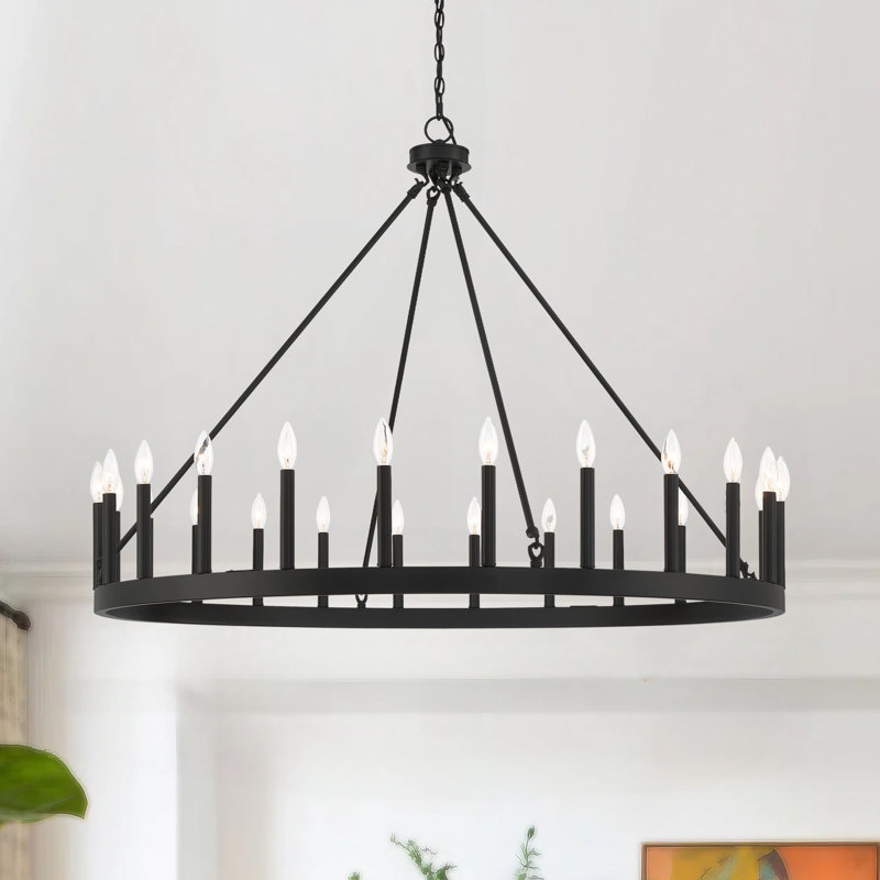 Adriana 24-Light Dimmable Candle Style Wagon Wheel Chandelier, Aged Zinc