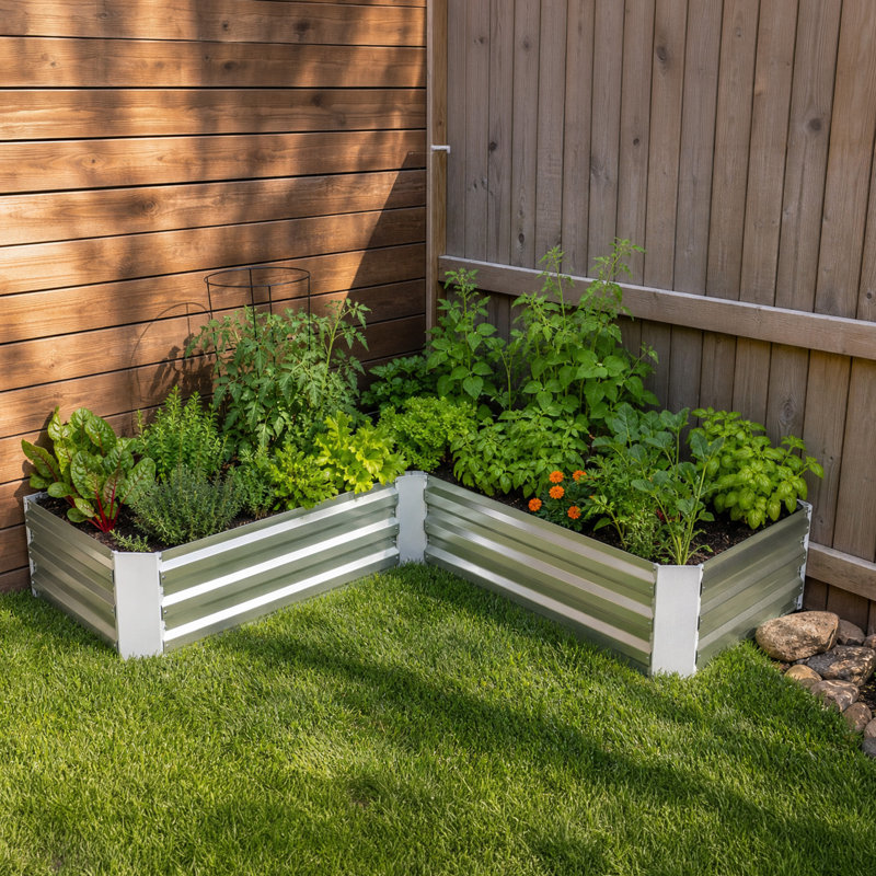 Lit de jardin surélevé d'extérieur en acier galvanisé en forme de L Onecimo - 47,25 po x 47,25 po x 12 po - argent