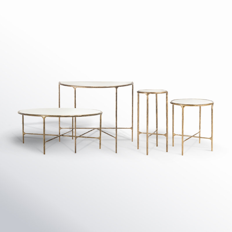 Ensemble de tables basses 4 pièces Evelynn, Blanc, Laiton
