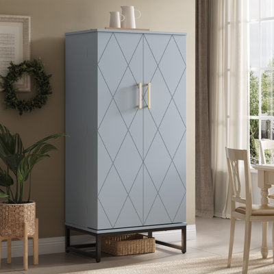 Garde-manger de 51 po de hauteur avec base en métal doré - rangement de cuisine autoportant, tablettes réglables, finition écologique