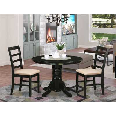 3 Piece Dining Table Set for Small Spaces Contains a Round Kitchen Table with Pedestal and 2 Linen Fabric Kitchen Dining Chairs, 42x42 Inch, Black