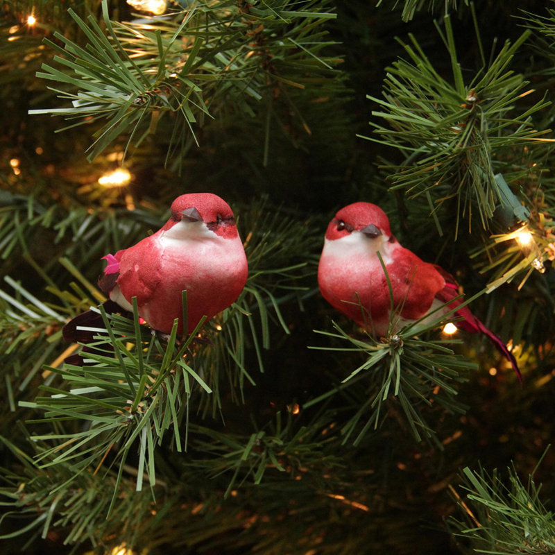 Ensemble de 12 décorations de Noël oiseaux rouges et roses 3,5 po