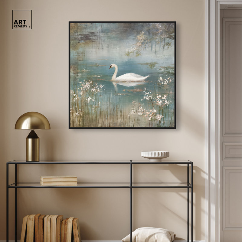 «Swan Lake III», reproduction d'art sur toile encadrée par Art Remedy, cadre noir, 30 x 30, 31"H x 31"W, Black Frame