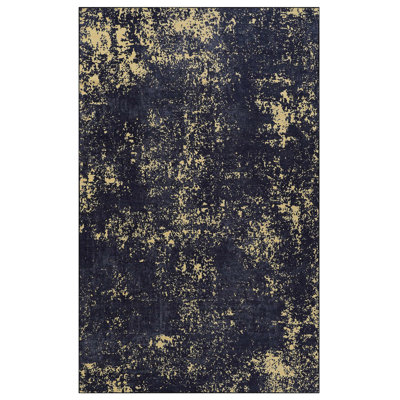 Black 5X8 Area Rug - Washable, Low-Pile, Non-Slip, Non-Shedding, Foldable   & Pet For Dining Room  Black, -Favored