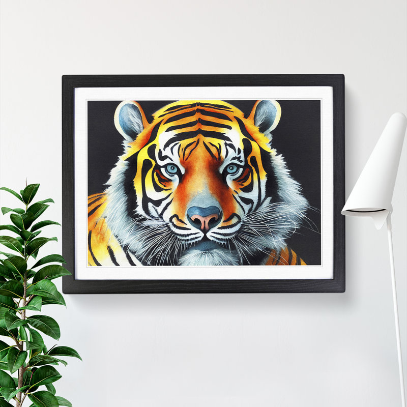 Watercolour Tiger Vol.2 - Single Picture Frame Print, 25cm H x 34cm W, Black