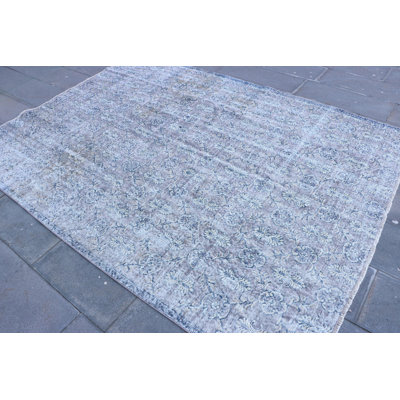 Tapis rétro Oushak avec frange bleue rétro
