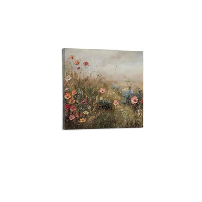 Toile grise rétro vintage, paysage de campagne tranquille, Meadows, campagne moderne de qualité supérieure, 24 x 24 po