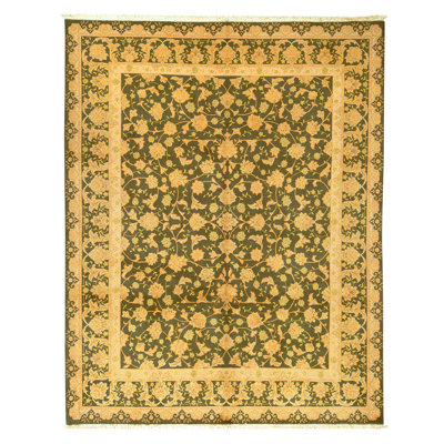 High-Quality Hand-Knotted Olive Green Area Rug