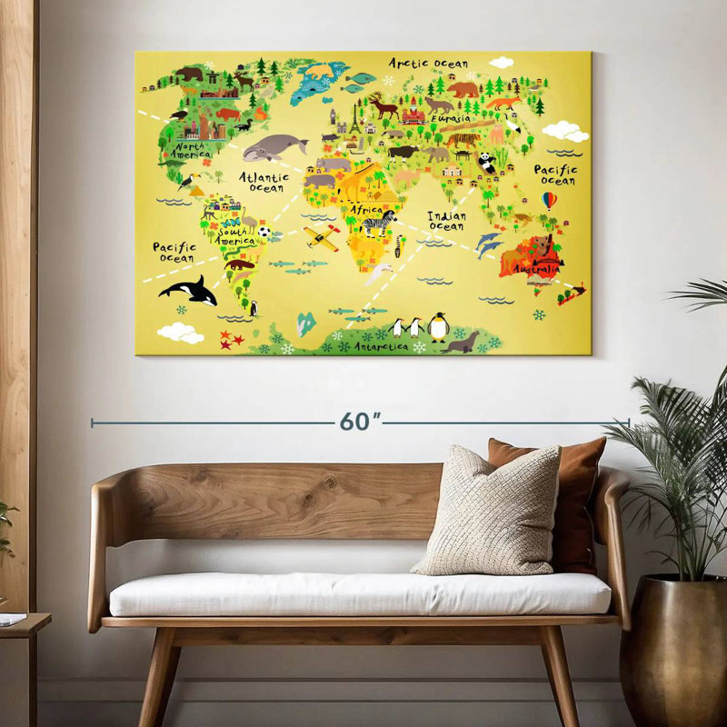 Keiri Educational Animal World Map, 34" H x 51" W