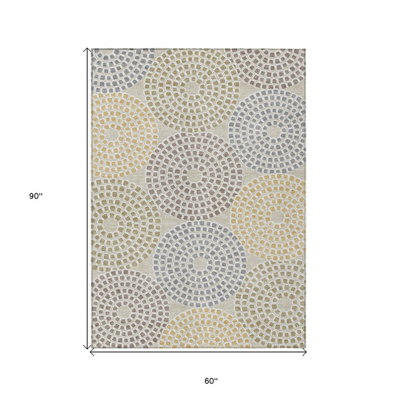 Tapis d'intérieur / extérieur géométrique lavable beige et brun 5 pi x 8 pi