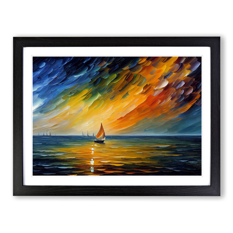 Sailing Boat On The Ocean Vol.3 Abstract - Framed Print, Black , 34cm H x 46cm W x 2cm D