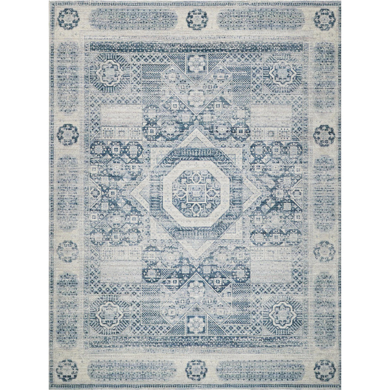 Vintage Looms Light Blue/Blue Polyester powerloom Area Rug, Rectangle 4' x 6'