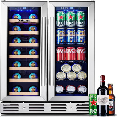 Kalamera 24 Inch Wine And Beverage Refrigerator, Wine Fridge Dual Zone Hold 21 Bottles And 77 Cans,built In Or Under Counter Wine Fridge With Blue Led Light