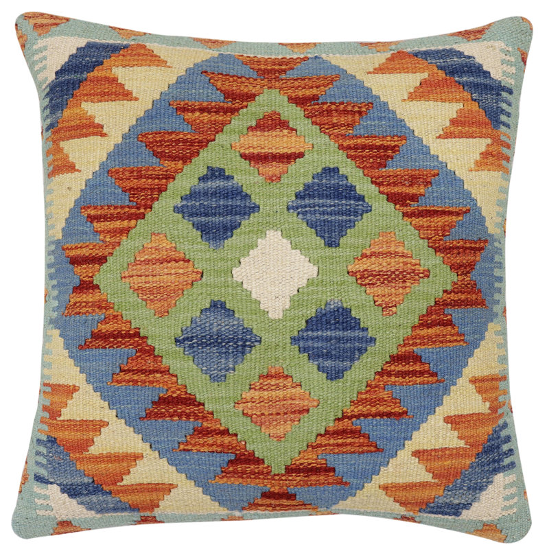 Coussin Tribim Estefana, H 18 po x l 19 po, Rouille / bleu / beige / jaune