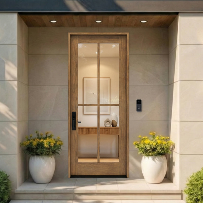 Porte d'extérieur 96 po Slab Acajou, SDL 4 Lite, sans finition, 36 po x 96 po [porte de 36 po]