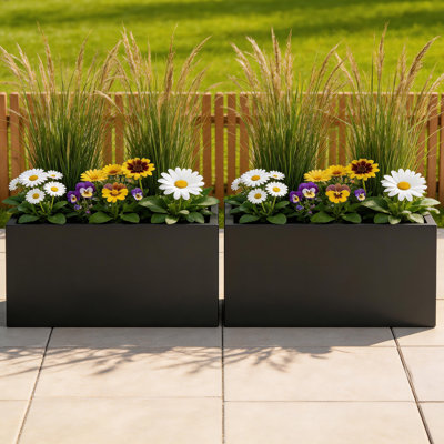 Ensemble de 2 boîtes à fleurs rectangulaires en métal avec trous de drainage, contenant de plantes d'extérieur pour patio, cour ou balcon
