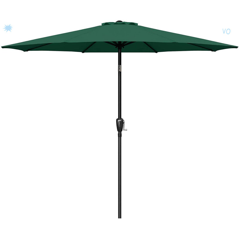 Parasol de marché extérieur 9 pi avec bouton inclinable, manivelle et 8 nervures robustes pour le jardin, Vert