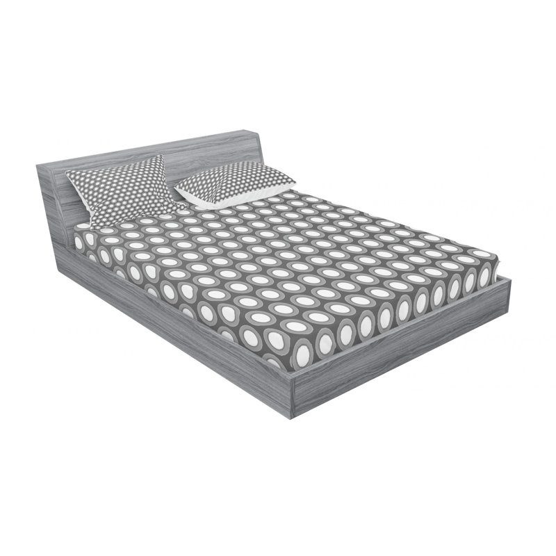 Ensemble de draps hexagonaux superposés, Ensemble de drap pour grand lit avec drap-housse, Géométrique, Gris / blanc