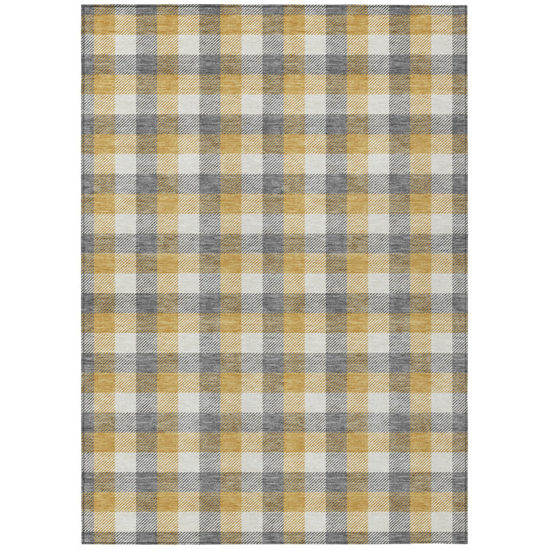Gray Flat Woven Non-slip Machine Washable Plaid Rug 3' x 5'