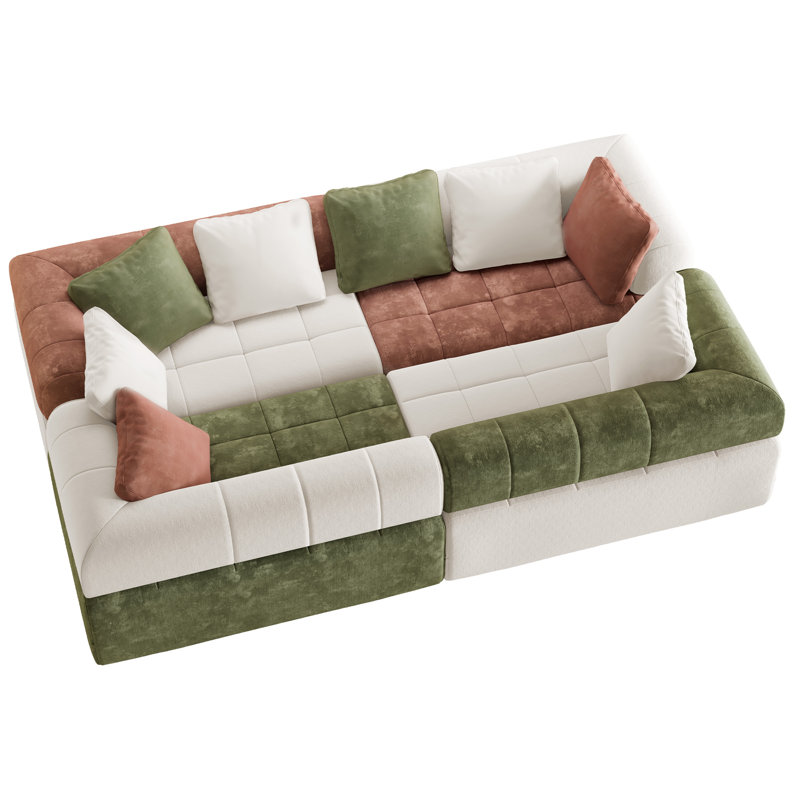 8-Seater Contemporary Chenille Upholstered Boneless Oversized Colorblock Modular Sofa With High-Resilience Compressed Foam
