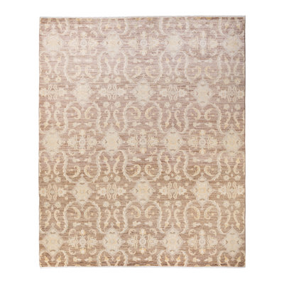 Tapis brun / ivoire en laine noué à la main de style nouvel âge 8 pi x 10 pi Khyran