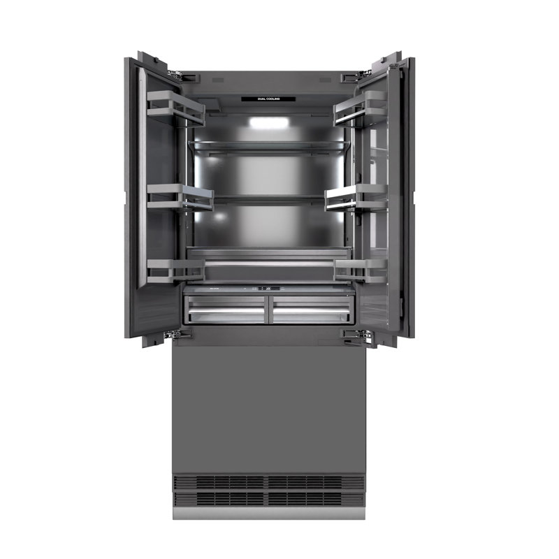 ZLINE 36 in. Panel Ready French Door Built-In Refrigerator with Graphite Gray Interior, Matte Black