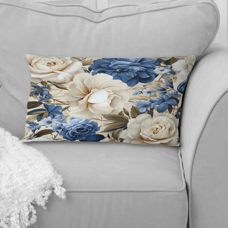 Motif victorien VI de Blue Renaissance Roses - coussin à imprimé floral