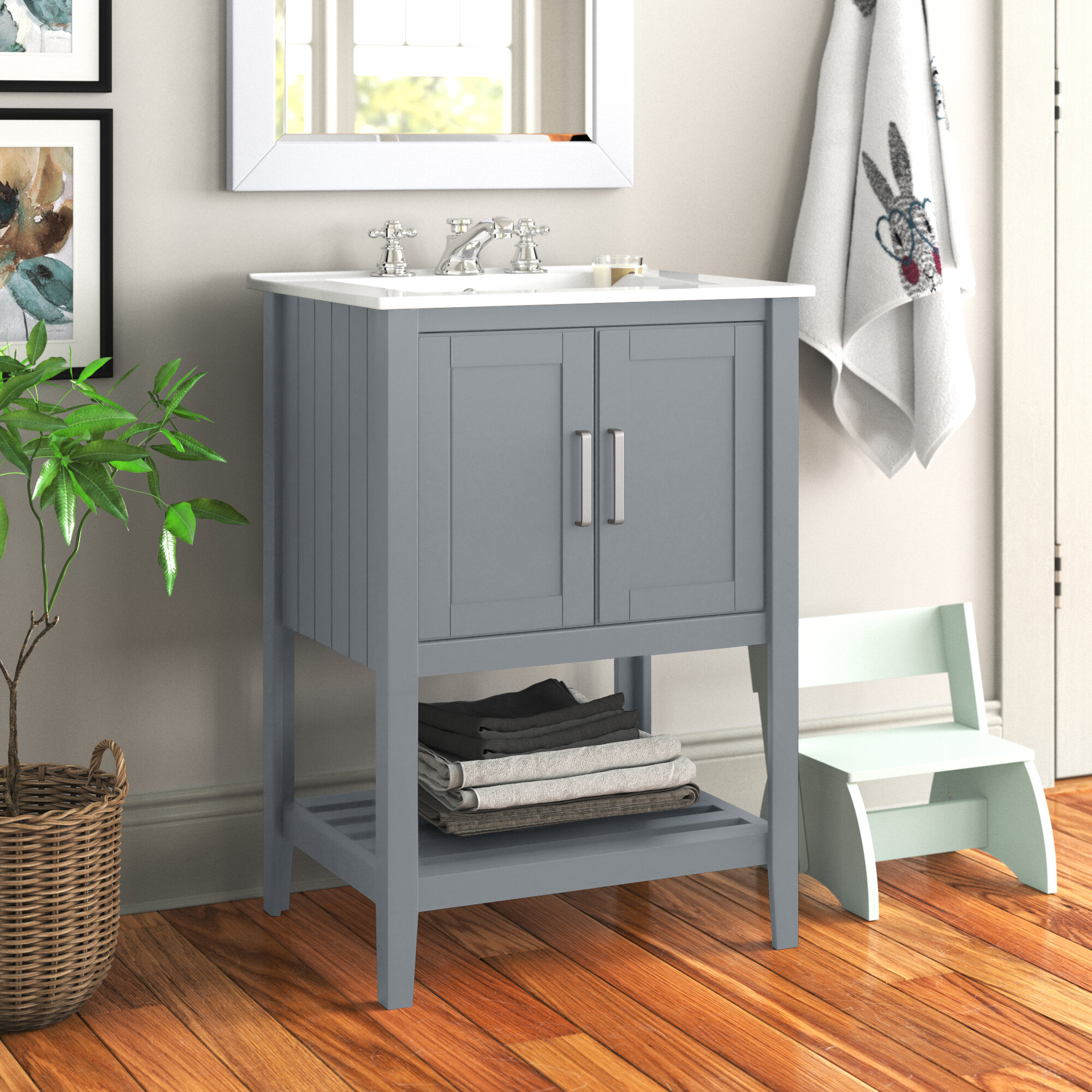 Gracie Oaks Deboroh 24'' Single Bathroom Vanity with Ceramic Top ...