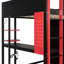 Lit mezzanine en bois pleine grandeur avec bureau, garde-robe ouverte et lumière RVB, rouge-122274117