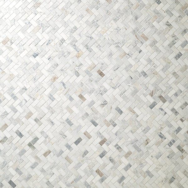 Castella de Blanc Herringbone 12 in. x 12 in. Honed Marble Mosaic Floor and Wall Tile