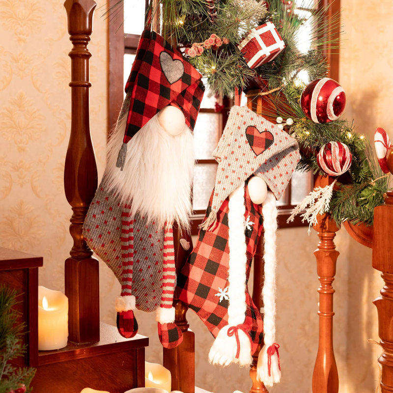 Ensemble de 2 bas de Noël 21 pouces, ensemble de 2 bas de Noël tartan gris et gris
