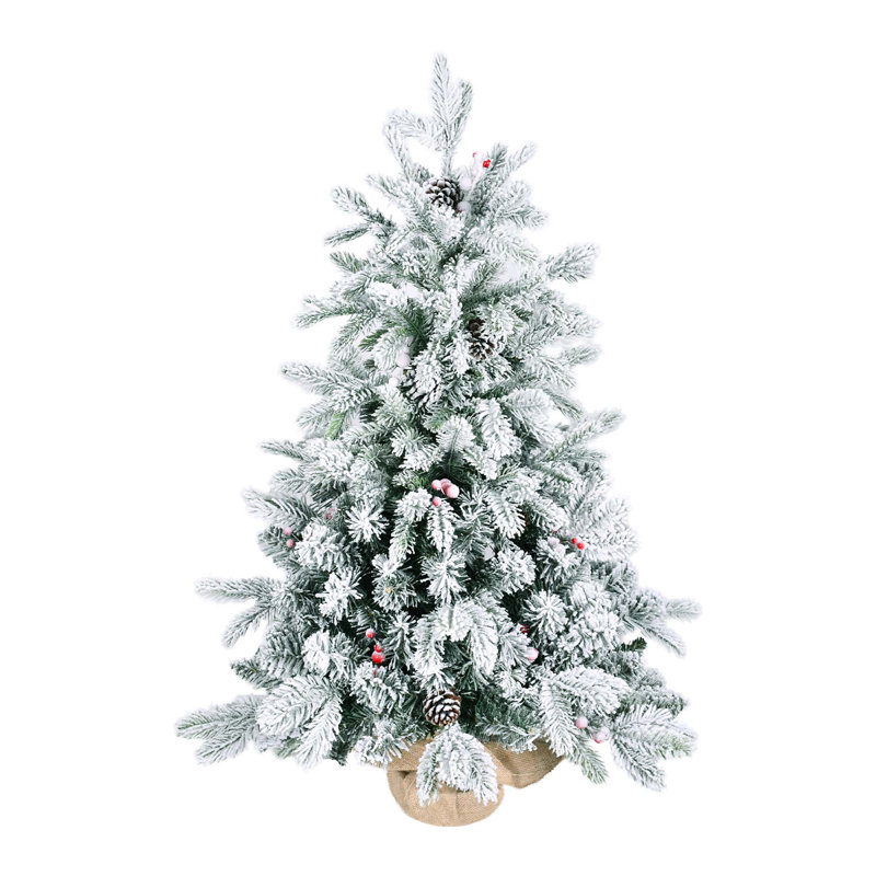 Arbre de Noël de table enneigé 3 pi avec 14 pommes de pin et 14 Berrie rouges