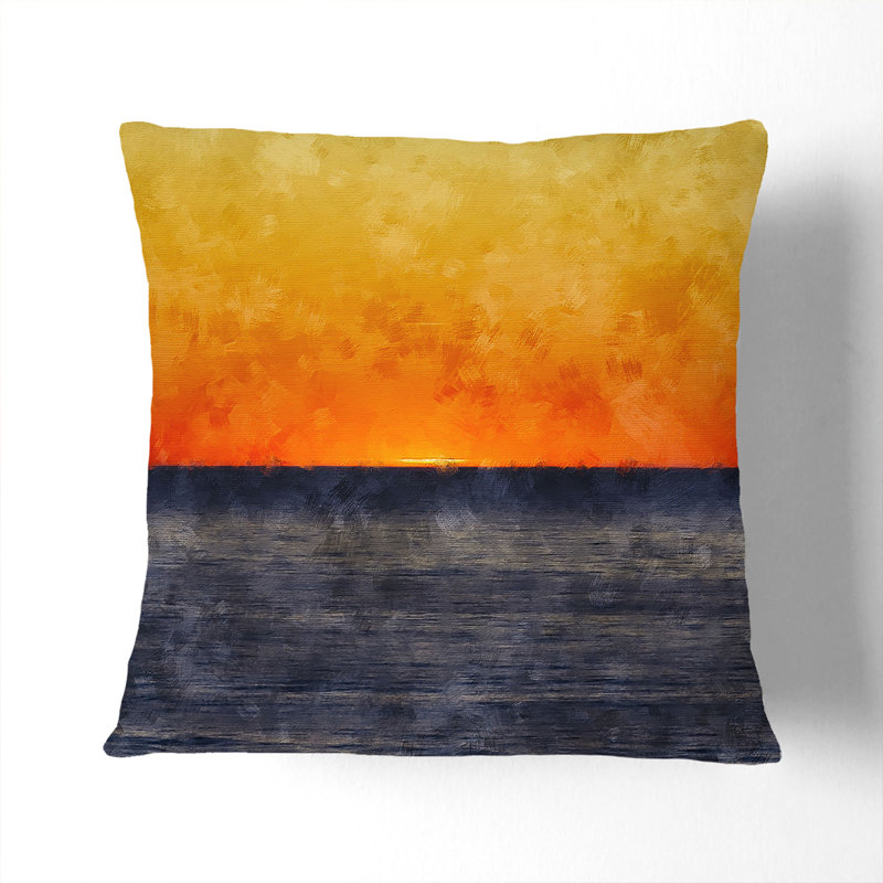An Sunset Painting Cushion with Filling, Black, 55cm H x 55cm W x 20cm D