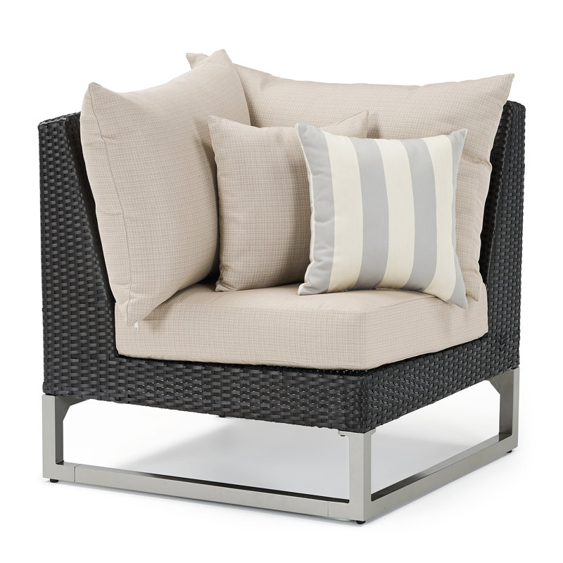 6 Piece Outdoor Sectioanl Seating Group, Centered Ink Stripe Sunbrella®, Brown