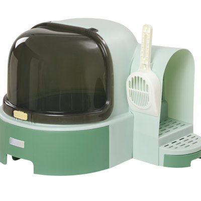 Plastic Covered Cat Litter Box With Lid, Easy To Clean And Open, Spacious Side Door For Effortless Access, Removable Bottom Tray, Openable Front Cover, Included, Space Capsule-like Shape, Ideal Cats