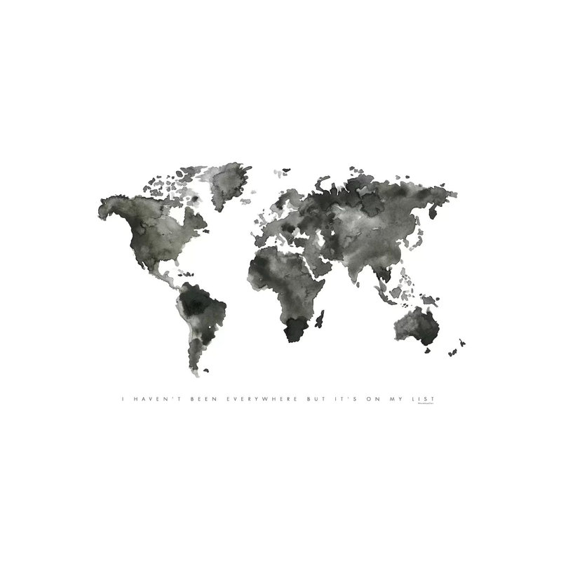 World Map Monochrome by Mercedes Lopez Charro - Wrapped Canvas Print, 20.32 cm H x 30.48 cm W