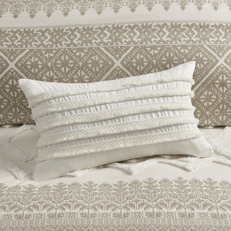 Mila Taupe Cotton Full/Queen Duvet Cover Set with Chenille