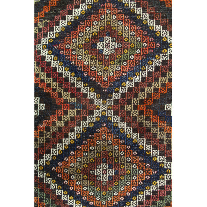 Tapis unique 5 pi x 8 pi 9 po orange / bleu marine / mandarine / ivoire Jijim