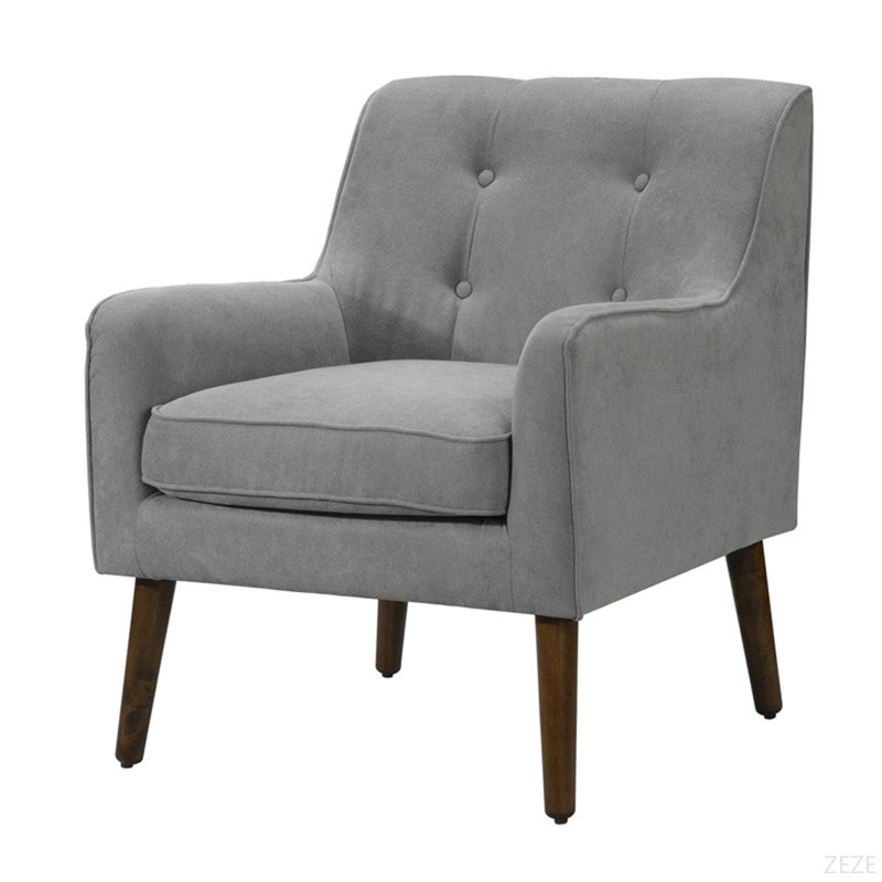 25"W Mid Century Modern Steel Gray Woven Fabric Tufted Armchair, Light Gray