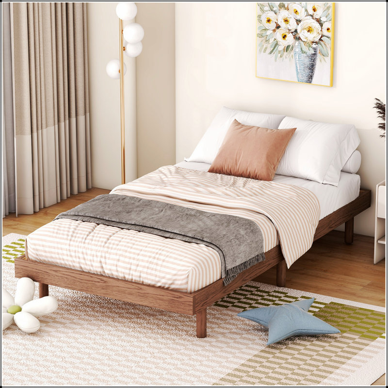 Modern Design Floating Platform Bed Frame With Durable Materials And Stylish Aesthetic For Contemporary Bedrooms, Walnut