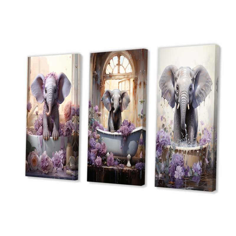 Lavande Splish Splash veau dans une baignoire, H 28 po x l 36 po, Toile tendue