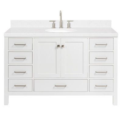 Cambridge 54.25'' Single Bathroom Vanity with Carrara Quartz Top